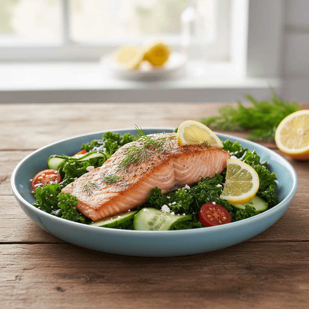 Lemon-Dill Salmon with Kale Salad