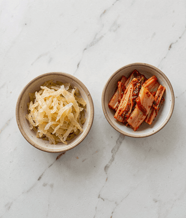 Small side of sauerkraut and kimchi