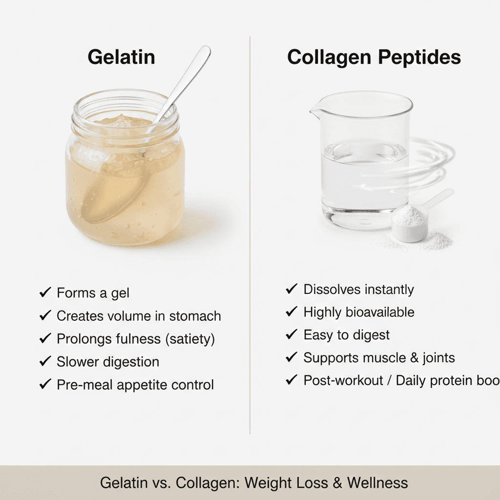 Side-by-side comparison of gelatin gelling properties versus collagen peptides instant solubility